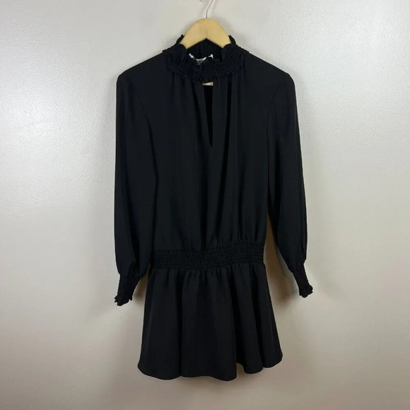 Amanda Uprichard Kestin Ruffle Mini Dress Size Small Black High Neck Party Event - Picture 2 of 10